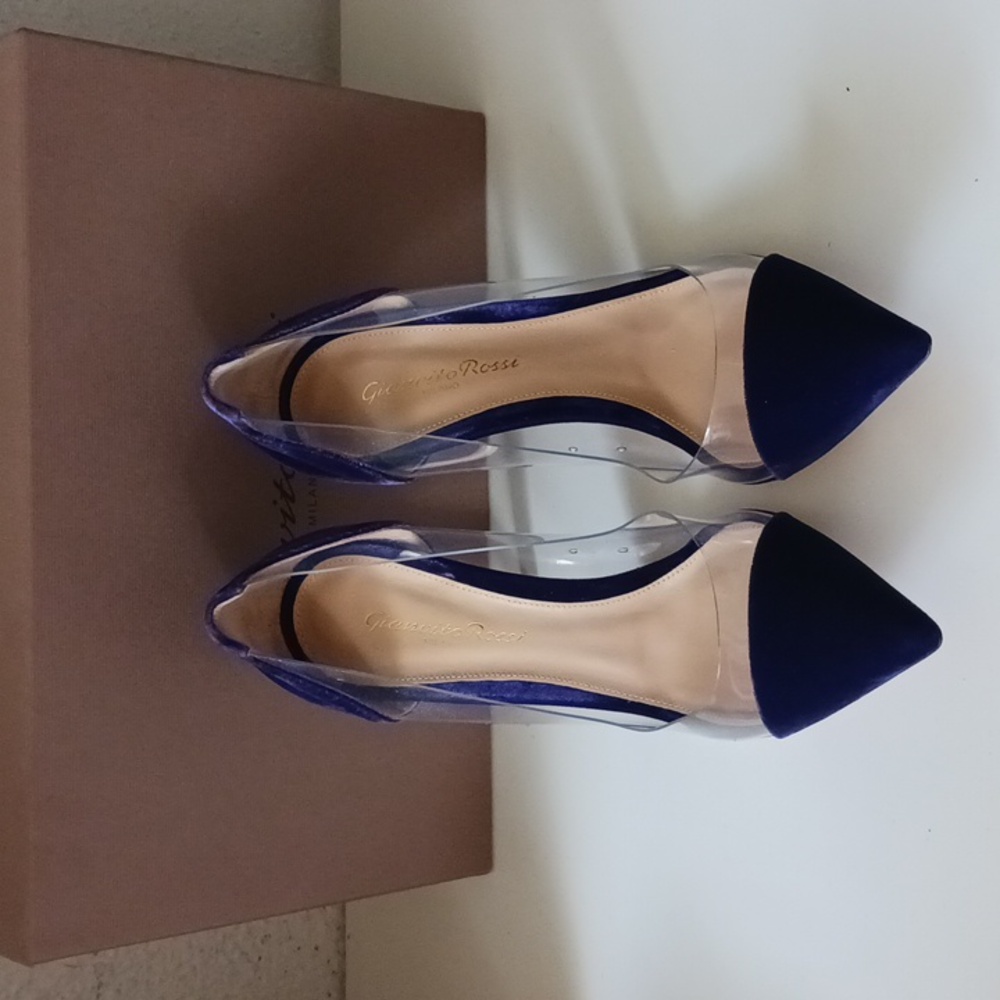 NWT Gianvito Rossi Velluto Violet Plexi Pump Size 37.5 - Picture 2 of 15